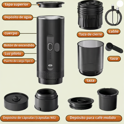 Cafetera express portátil 20bar para cápsulas Nespresso y café molido